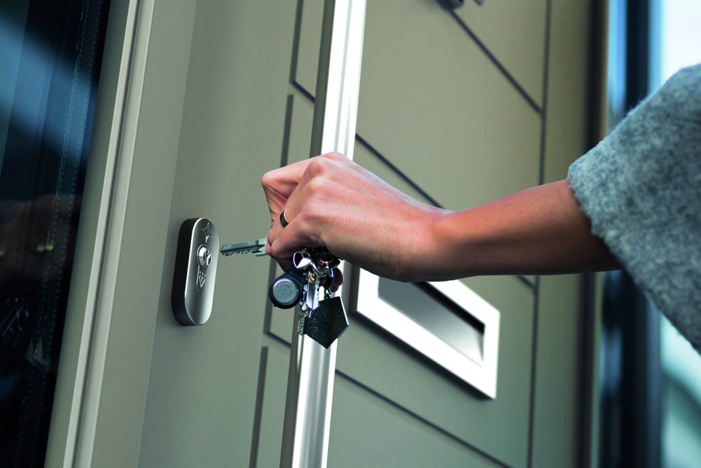 Locking all aluminium door with a key.