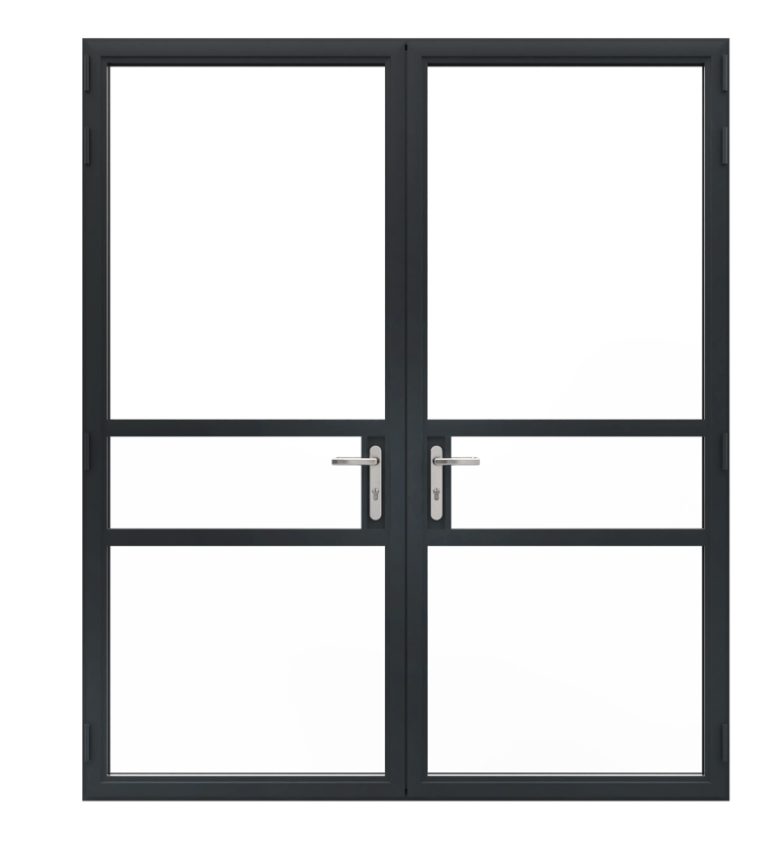 Slim frame double door in aluminium